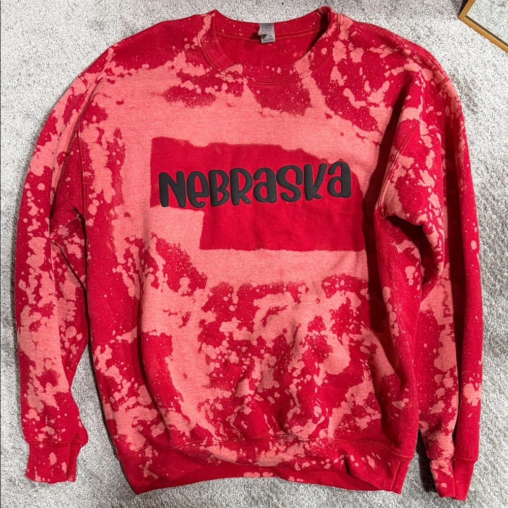 Gildan Red and Pink Nebraska women’s Crewneck Sweater